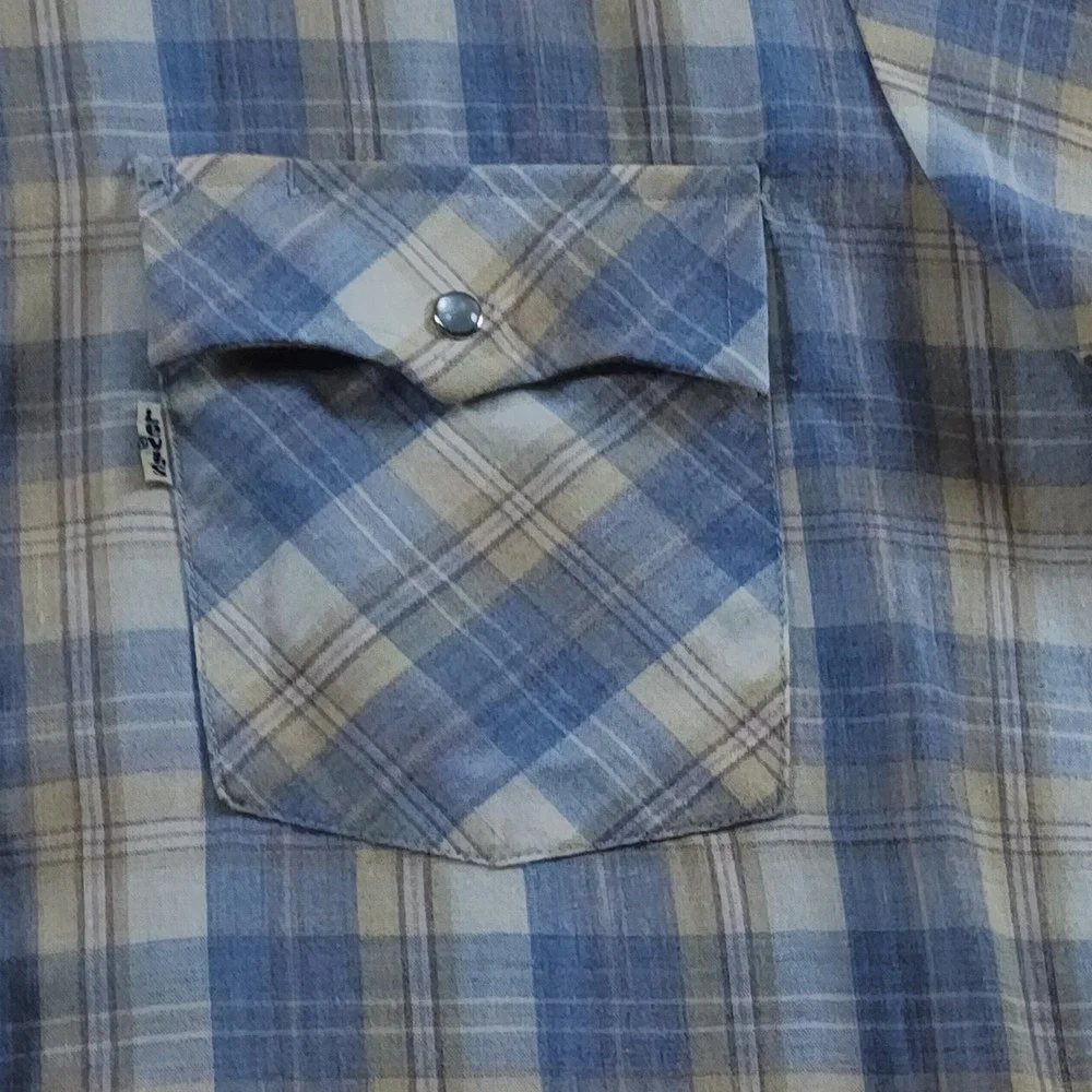 Vintage Levis Pearl Snap Shirt Mens Medium Short Sleeve Plaid Western Blue Y2K